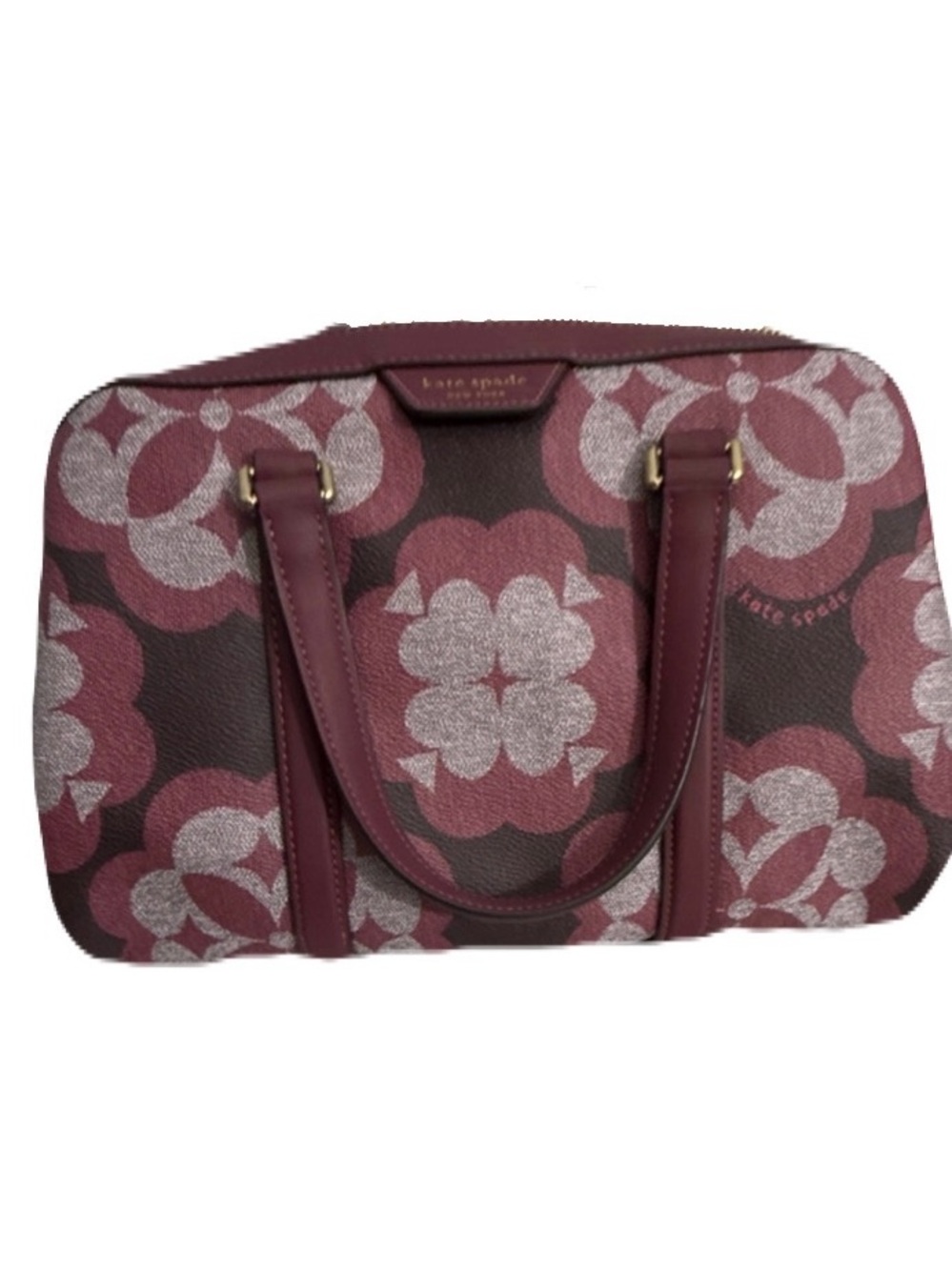 kate spade Burgundy and Silver Floral Logo Satchel